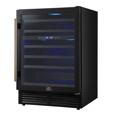 24" Forno Bacchino Wine Cooler in Black with Antique Brass Handles with LED Lighting Triple Glass Door 51 Bottle Capacity Built-In or Freestanding - FWCDR6634-24BLK
