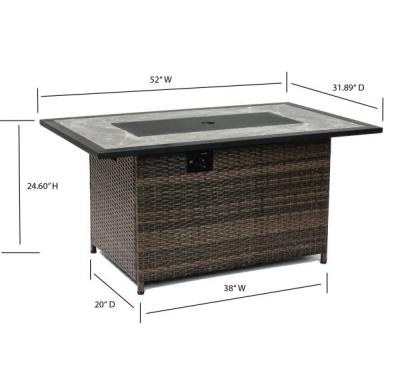 52" Deko Living Wicker Rectangular Outdoor Propane Gas Fire Pit Table - COB10002