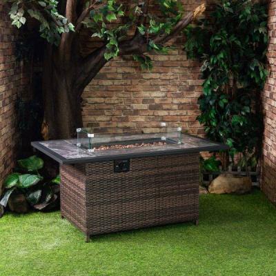 52" Deko Living Wicker Rectangular Outdoor Propane Gas Fire Pit Table - COB10002