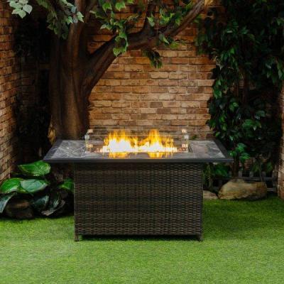 52" Deko Living Wicker Rectangular Outdoor Propane Gas Fire Pit Table - COB10002