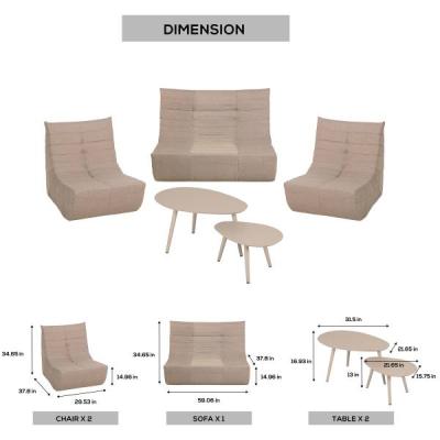 Deko Living 5 Piece Outdoor Compressed Foam Loveseat Sofa Chairs and Table Set - COP30119