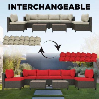 Deko Living 8 Piece Brown Outdoor Sectional Wicker Sofa Chairs and Tables - COP30011