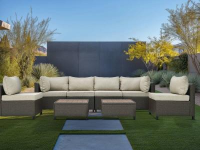 Deko Living 8 Piece Brown Outdoor Sectional Wicker Sofa Chairs and Tables - COP30011