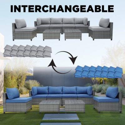Deko Living 8 Piece Gray Outdoor Sectional Wicker Sofa Chairs and Tables - COP30111