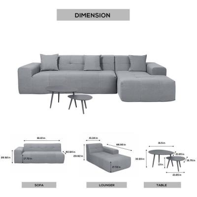 Deko Living 4 Piece Gray Compressed Foam Sectional Sofa Lounger and Table Set - CIF50018