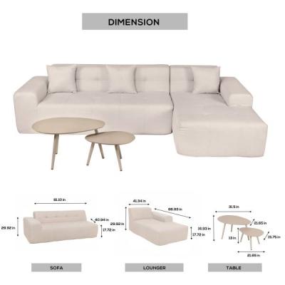 Deko Living 4 Piece Beige Compressed Foam Sectional Sofa Lounger and Table Set - CIF50218