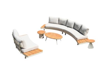 Deko Living 6 Place Seating Outdoor Cream Aluminum and Teak Contour Sofa Set - COP30013