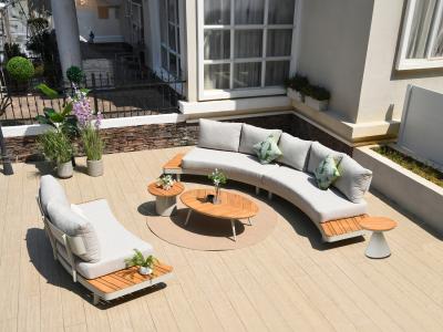 Deko Living 6 Place Seating Outdoor Cream Aluminum and Teak Contour Sofa Set - COP30013