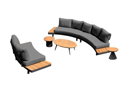 Deko Living 6 Place Seating Outdoor Gray Aluminum and Teak Contour Sofa Set - COP30113