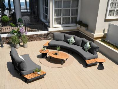 Deko Living 6 Place Seating Outdoor Gray Aluminum and Teak Contour Sofa Set - COP30113