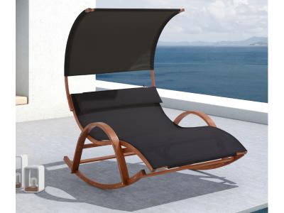 Deko Living Outdoor Wooden Frame Lounge Daybed with Black Upholstery & Canopy - COP20205BLK