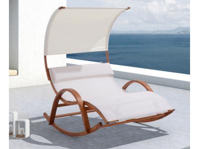 Deko Living Outdoor Wooden Frame Lounge Daybed with White Upholstery & Canopy - COP20205WHT