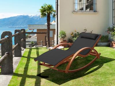 Deko Living Outdoor Rocking Wooden Frame Lounge Chair with Black Upholstery - COP20206BLK