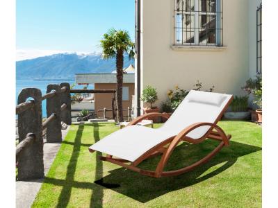 Deko Living Outdoor Rocking Wooden Frame Lounge Chair with White Upholstery - COP20206WHT