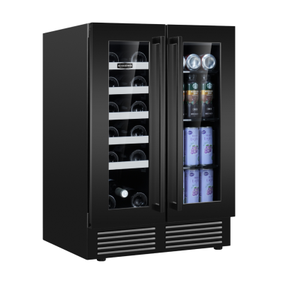 24" Marathon French Door Dual Zone Beverage Cooler in Black Steel - MBWC56-FDBLS-1