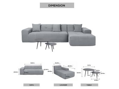 Deko Living 4 Piece Gray Outdoor Compressed Foam Sectional Sofa Lounger and Table Set - COP30018