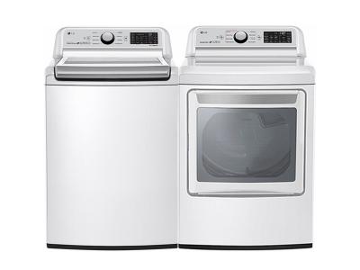 27" LG 5.8 Cu. Ft. Top Load Washer With TurboWash And 7.3 Cu. Ft. Electric Dryer with TurboSteam - WT7300CW-DLEX7250W