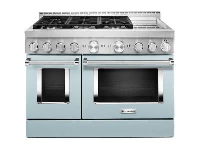 48" KitchenAid 6.3 Cu. Ft. Misty Blue Gas Sealed Burner Range With Griddle - KFGC558JMB