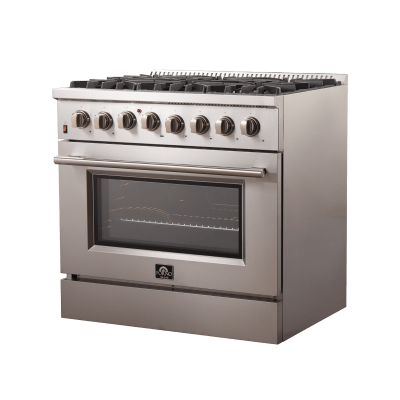 36" Forno Galiano 6 Burners 5.36 cu.ft. True Convection Oven Dual Fuel Range - FFSGS6156-36BLK