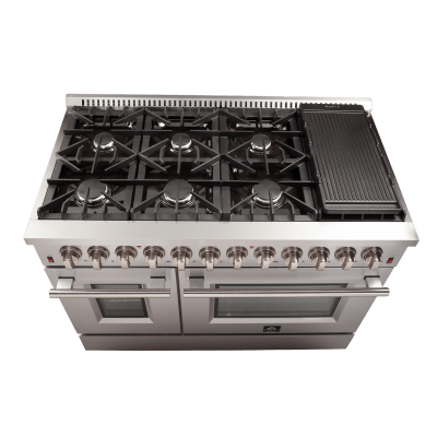 48" Forno Galiano Dual Fuel 6.58 cu.ft. 8 Burners Double Ovens Range - FFSGS6156-48BLK