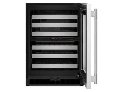 24" KitchenAid Undercounter Wine Cellar with Full-Extension Metal-Front Racks - KUWR324SSB